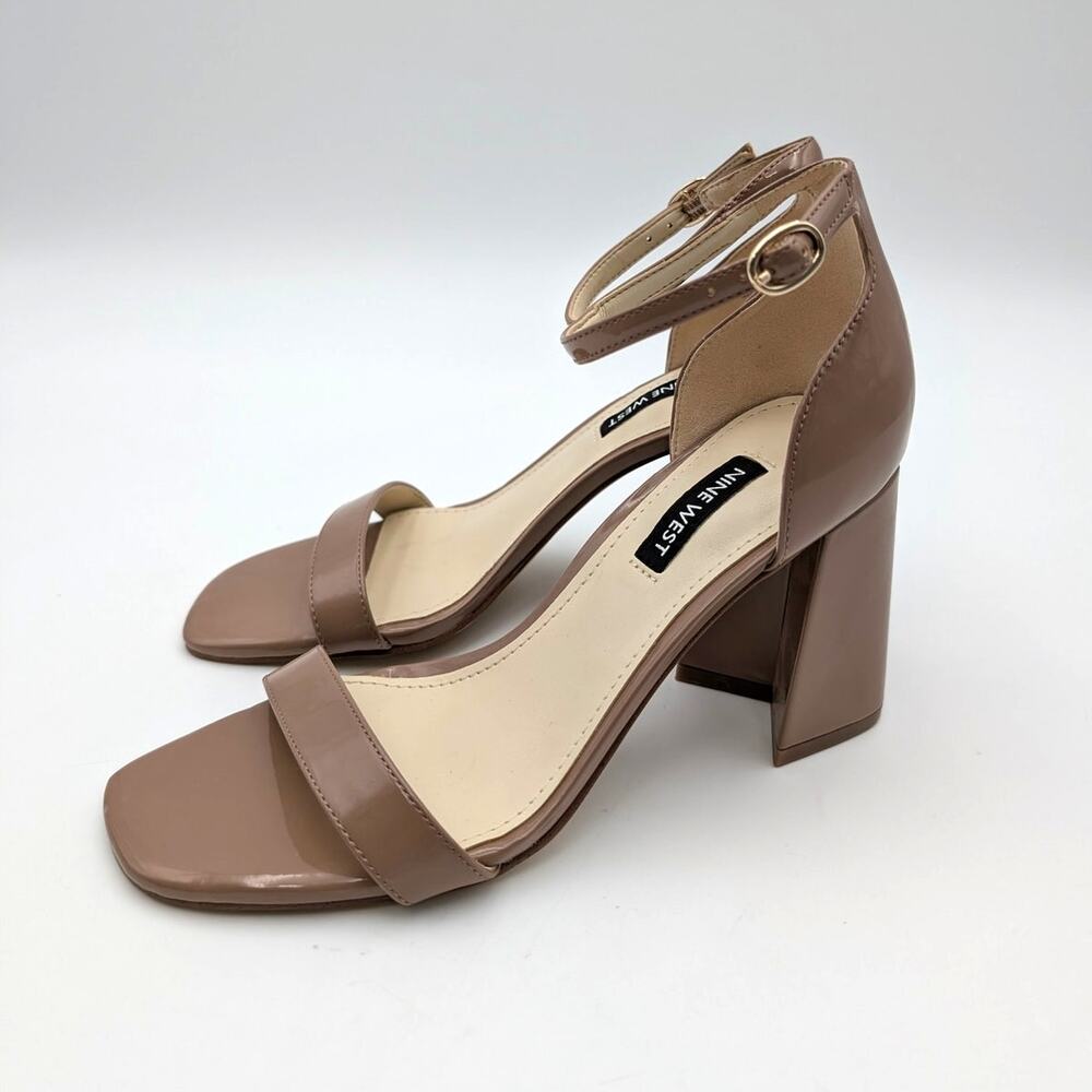 Nine West Ilea Patent Ankle Strap Sandals Women's Light Brown Size US6M EU36.5